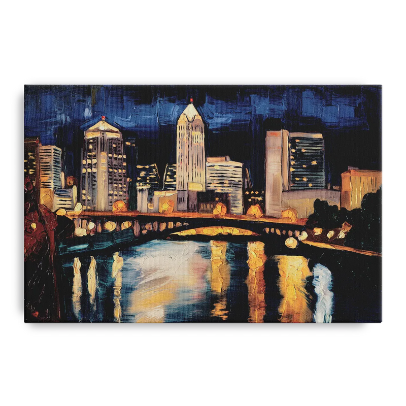 Columbus Nighttime Skyline Front - Canvas Wall Art