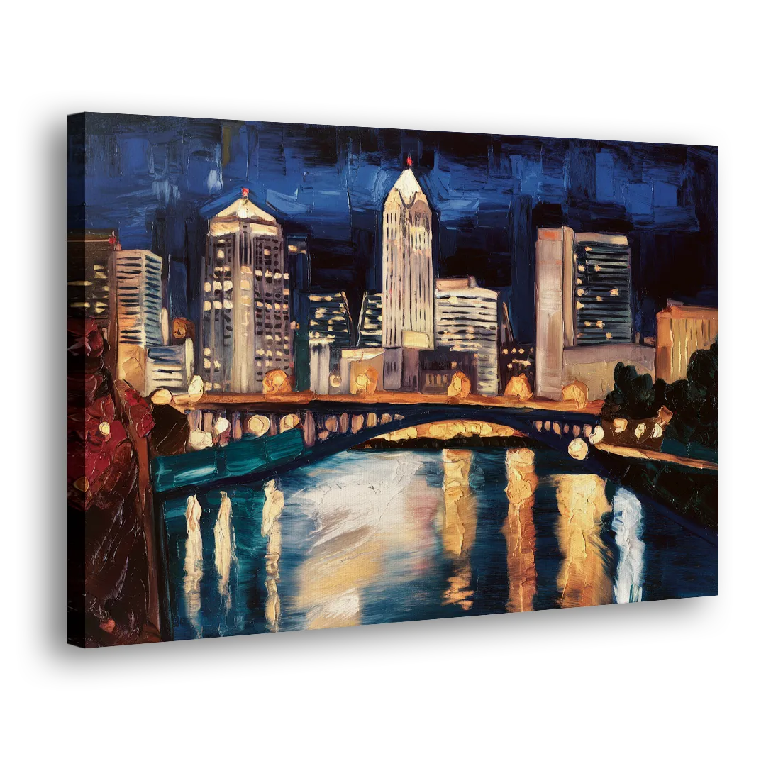 Columbus Nighttime Skyline Side - Canvas Wall Art
