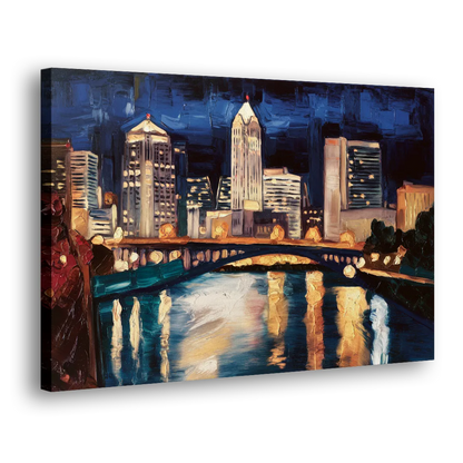 Columbus Nighttime Skyline Side - Canvas Wall Art