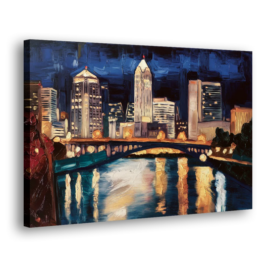 Columbus Nighttime Skyline Side - Canvas Wall Art