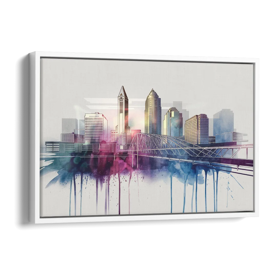 Columbus Ohio Skyline Side - White Canvas Wall Art