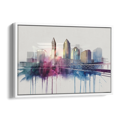 Columbus Ohio Skyline Side - White Canvas Wall Art