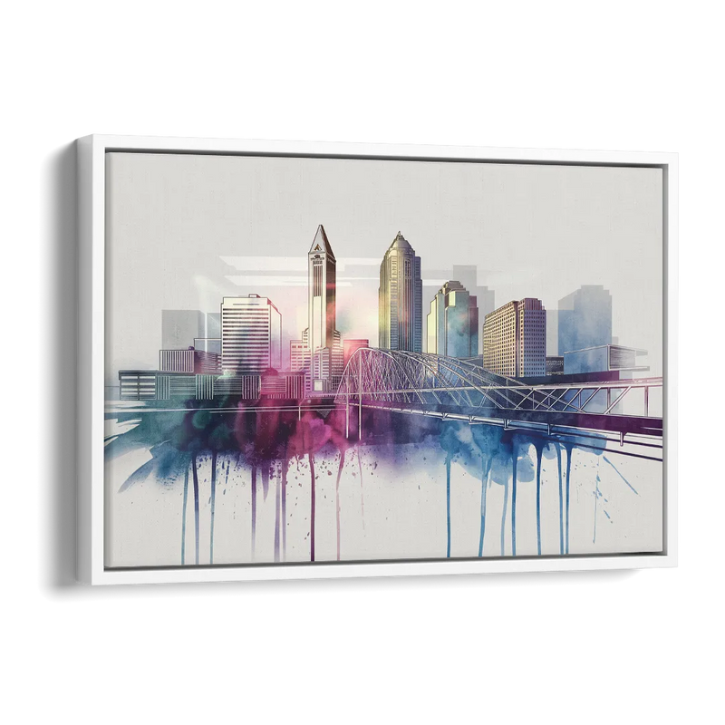 Columbus Ohio Skyline Side - White Canvas Wall Art