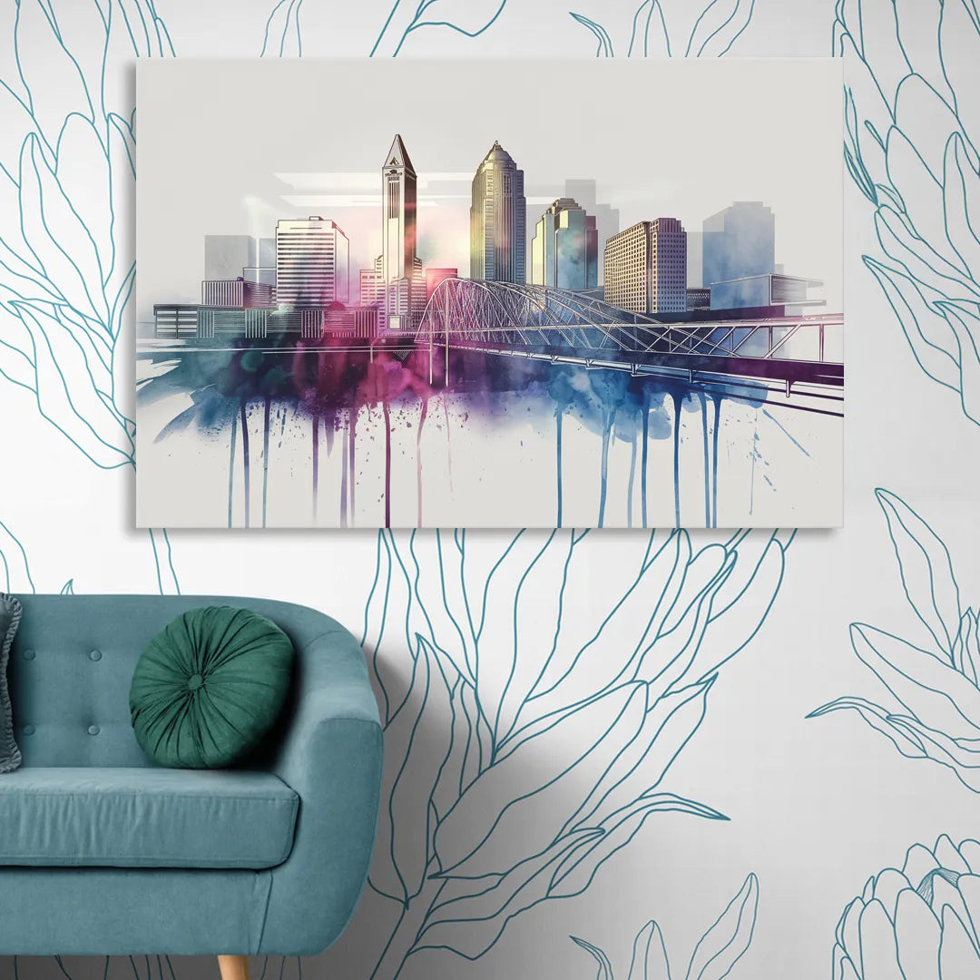 Columbus Ohio Skyline Sitting Room - Canvas Wall Art