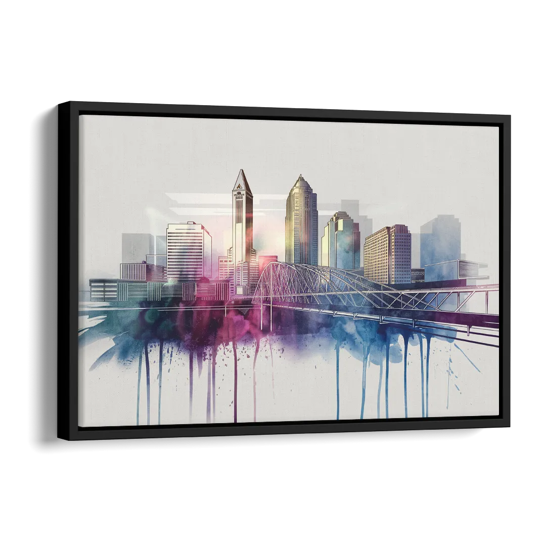 Columbus Ohio Skyline Side - Black Canvas Wall Art
