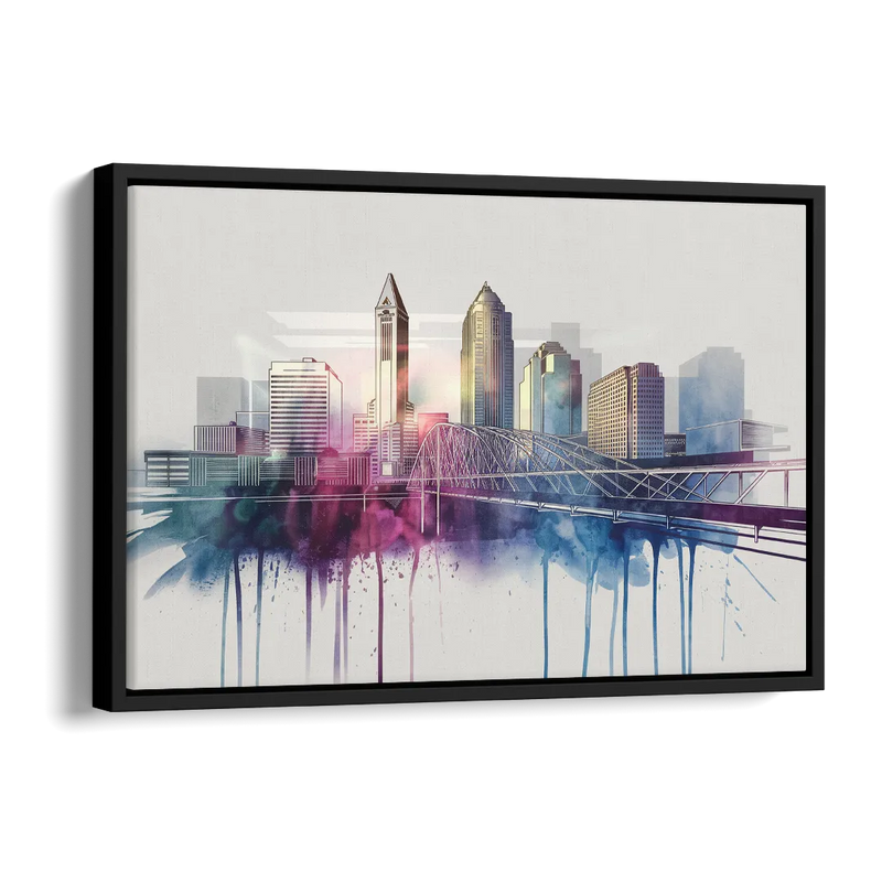 Columbus Ohio Skyline Side - Black Canvas Wall Art
