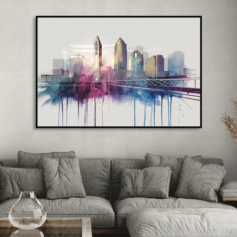 Columbus Ohio Skyline Sitting Room - Black Canvas Wall Art