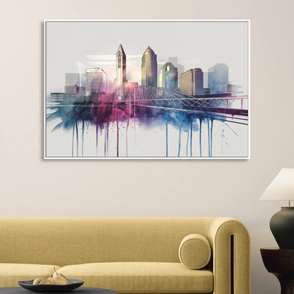 Columbus Ohio Skyline Sitting Room - White Canvas Wall Art