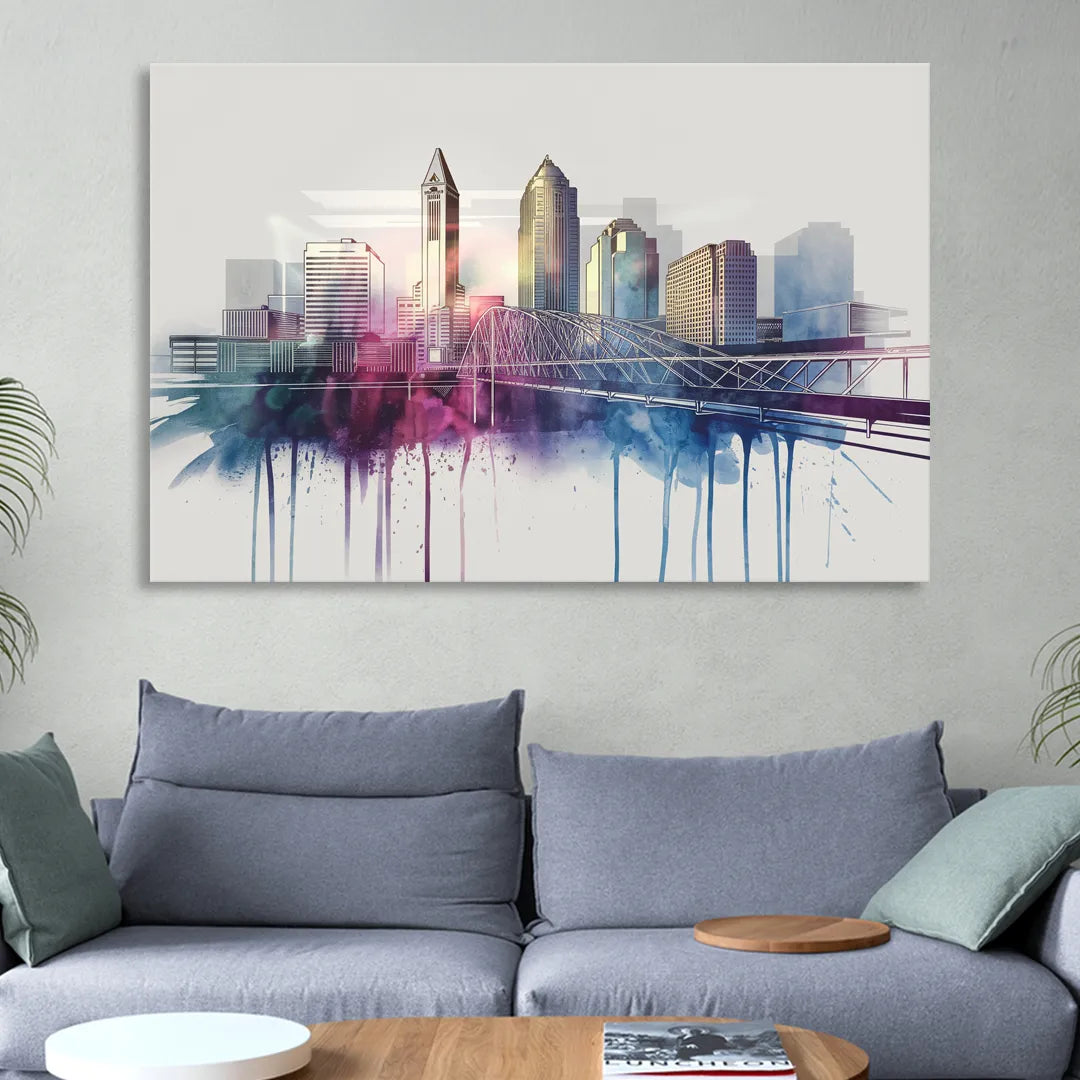 Columbus Ohio Skyline Living Room - Canvas Wall Art