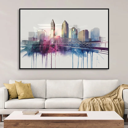 Columbus Ohio Skyline Living Room - Black Canvas Wall Art