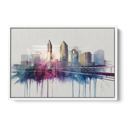 Columbus Ohio Skyline Front - White Canvas Wall Art