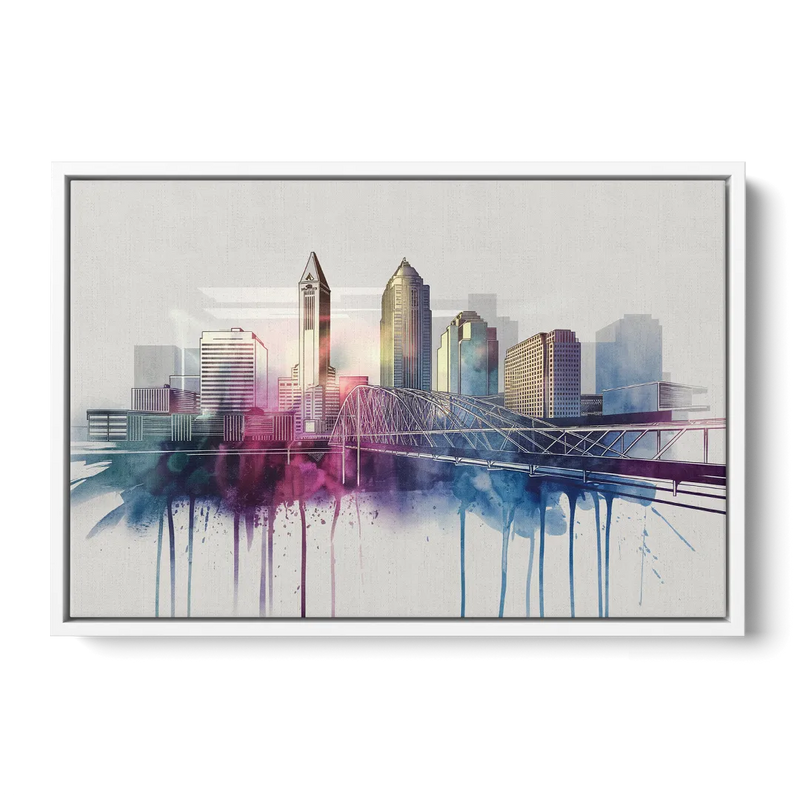 Columbus Ohio Skyline Front - White Canvas Wall Art