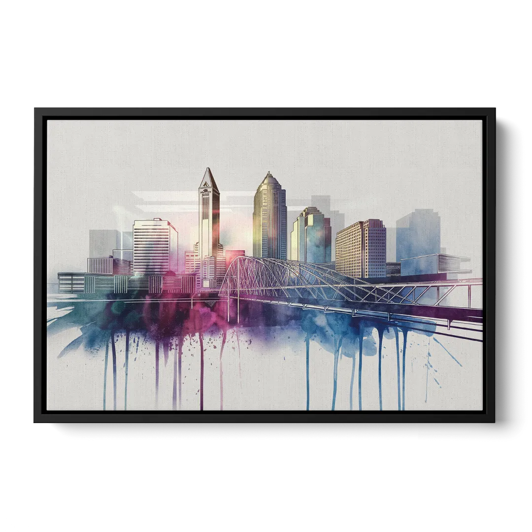 Columbus Ohio Skyline Front - Black Canvas Wall Art