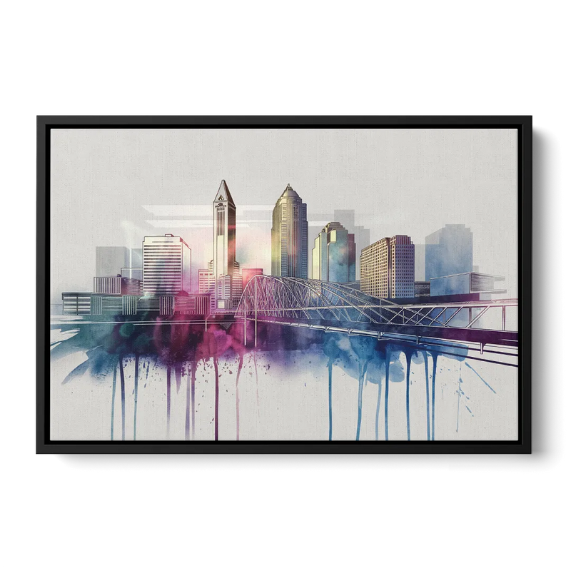Columbus Ohio Skyline Front - Black Canvas Wall Art