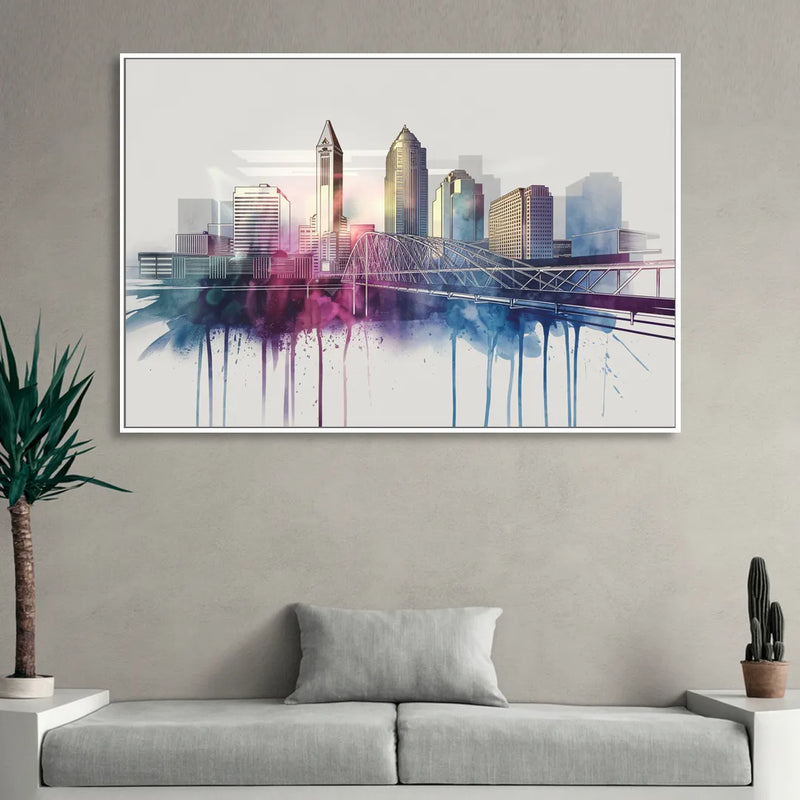 Columbus Ohio Skyline Living Room - White Canvas Wall Art