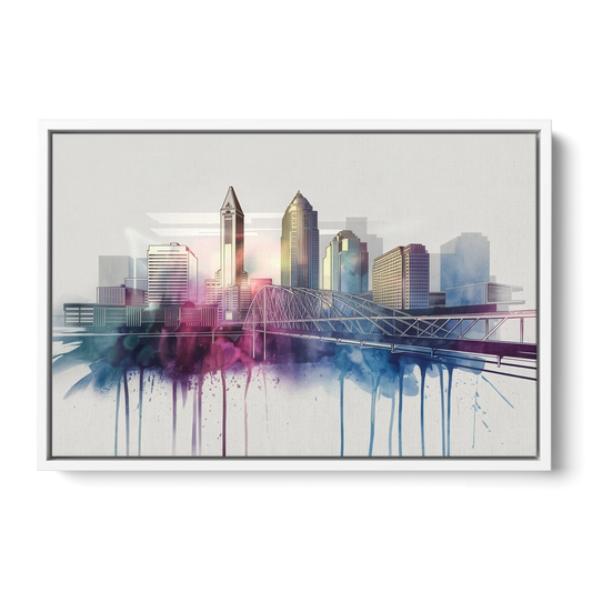 Columbus Ohio Skyline - White Framed Canvas Wall Art - Front