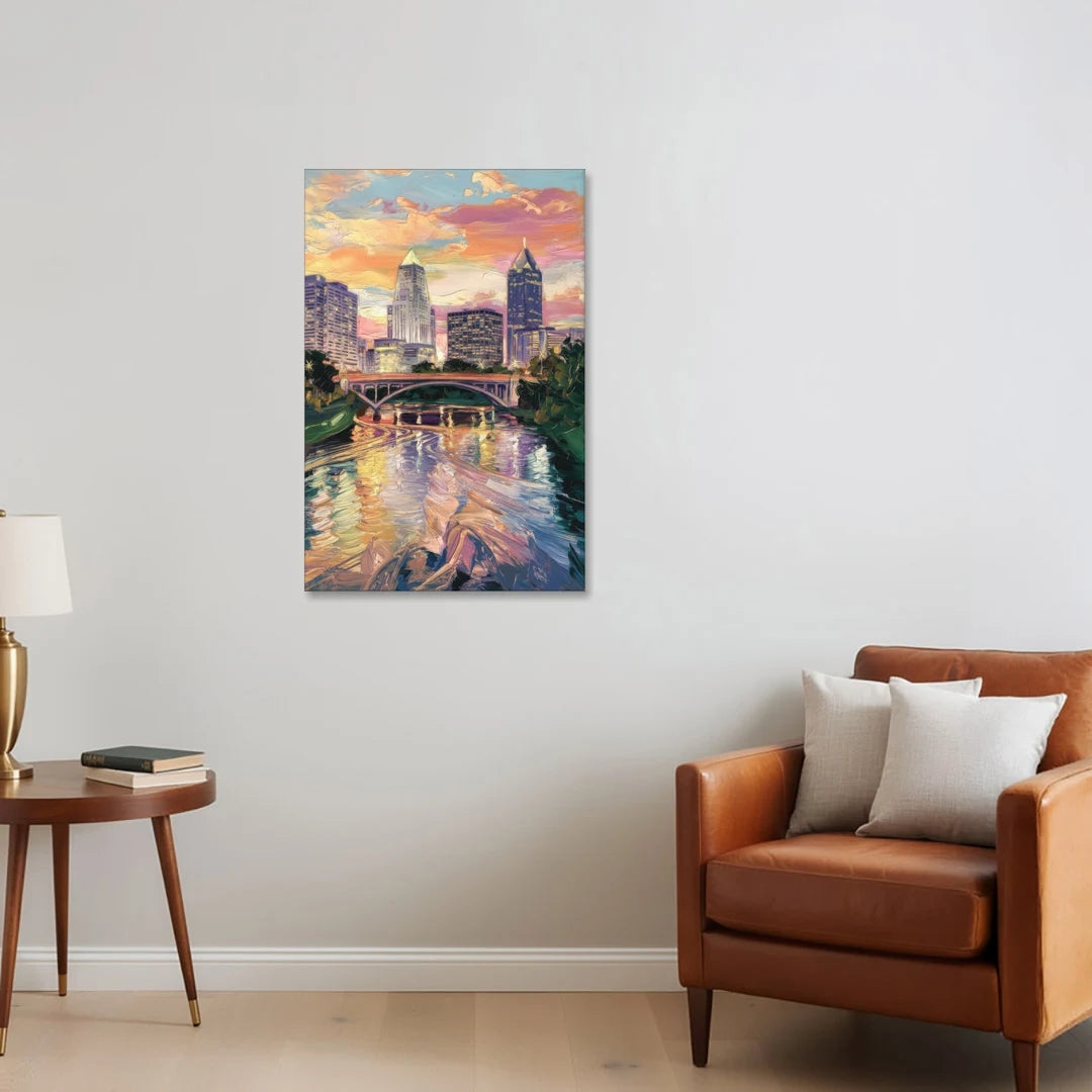 Columbus Scioto River View - Canvas Wall Art - Sofa - 24x36