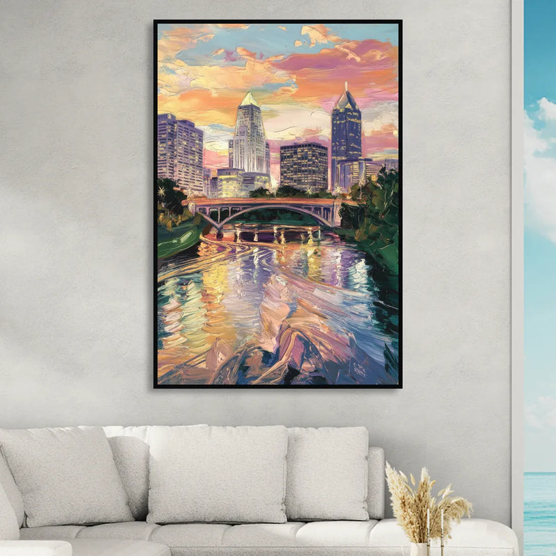 Columbus Scioto River View Sitting Room - Black Canvas Wall Art