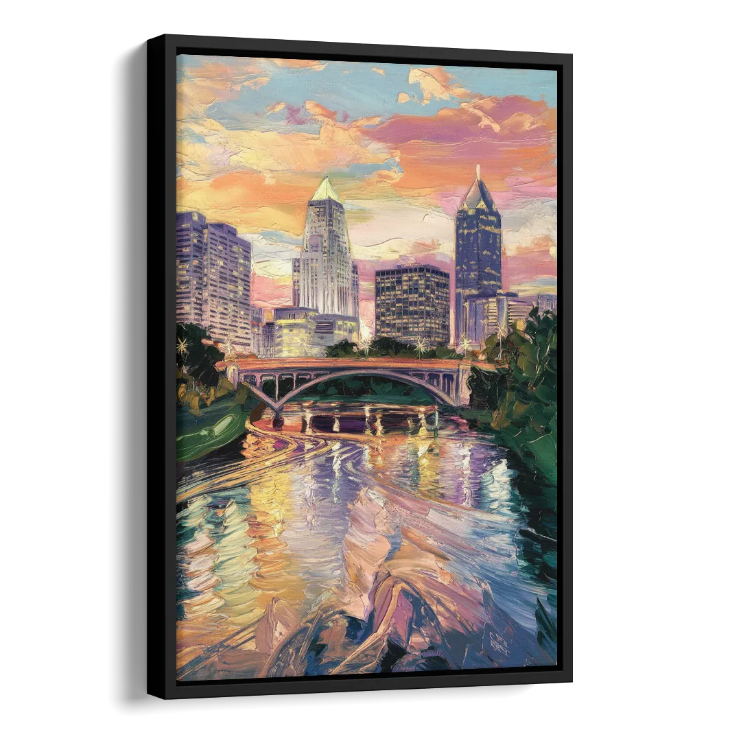 Columbus Scioto River View Side - Black Canvas Wall Art