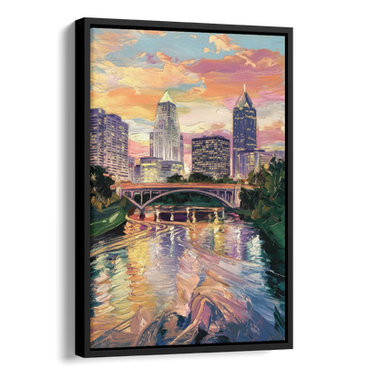 Columbus Scioto River View Side - Black Canvas Wall Art