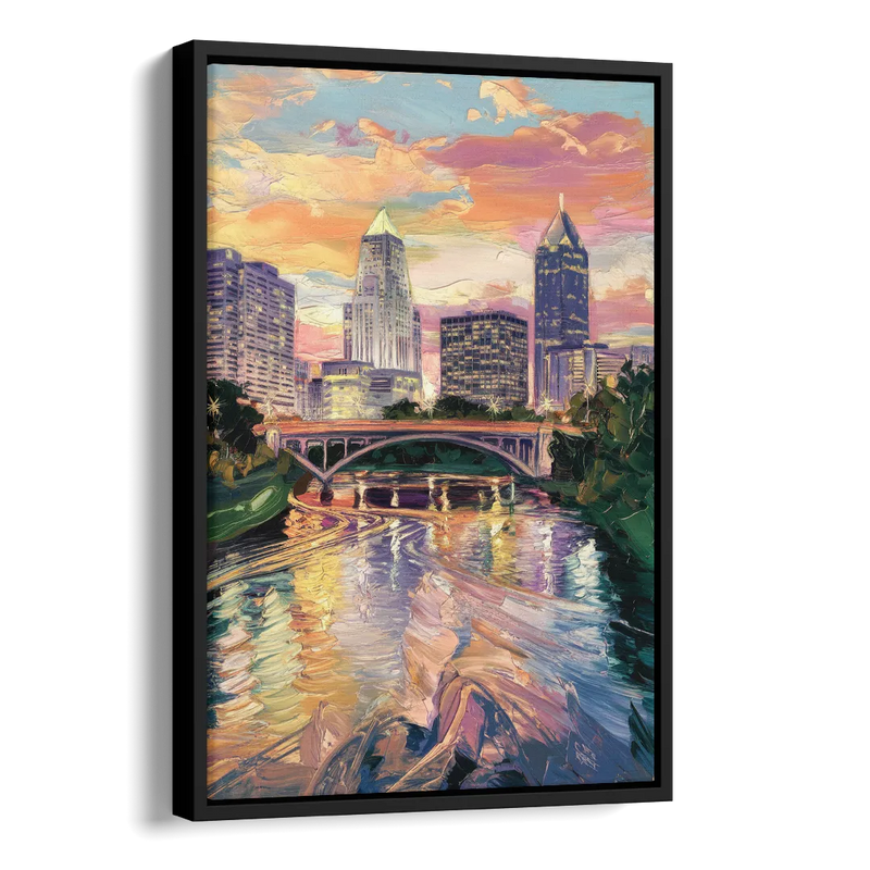 Columbus Scioto River View Side - Black Canvas Wall Art