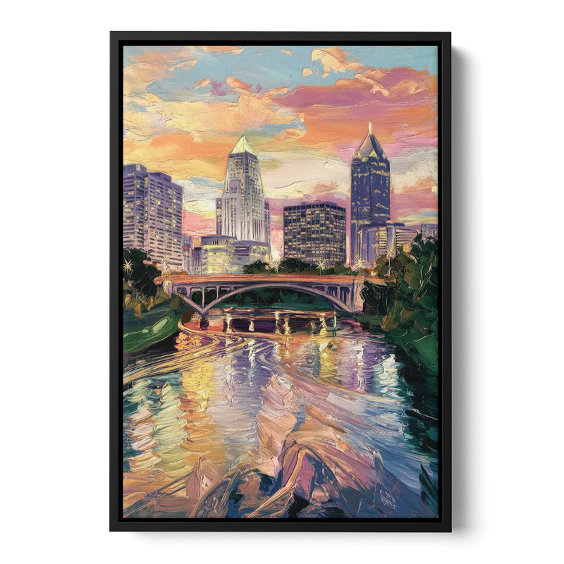 Columbus Scioto River View Front - Black Canvas Wall Art