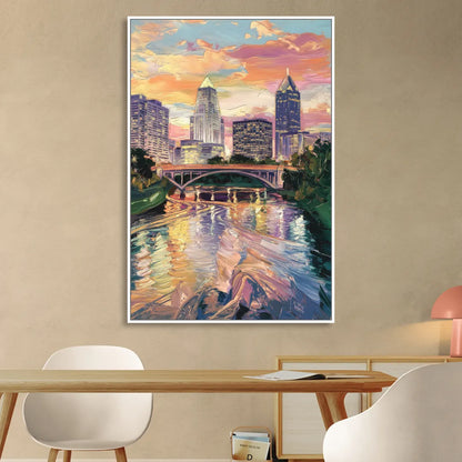 Columbus Scioto River View Sitting Room - White Canvas Wall Art
