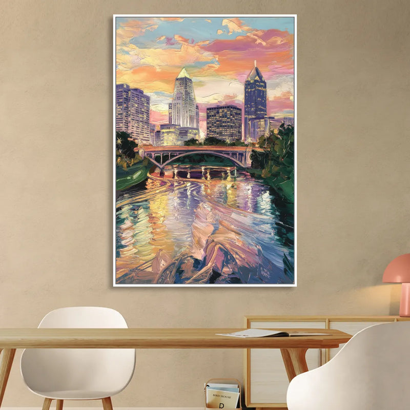 Columbus Scioto River View Sitting Room - White Canvas Wall Art