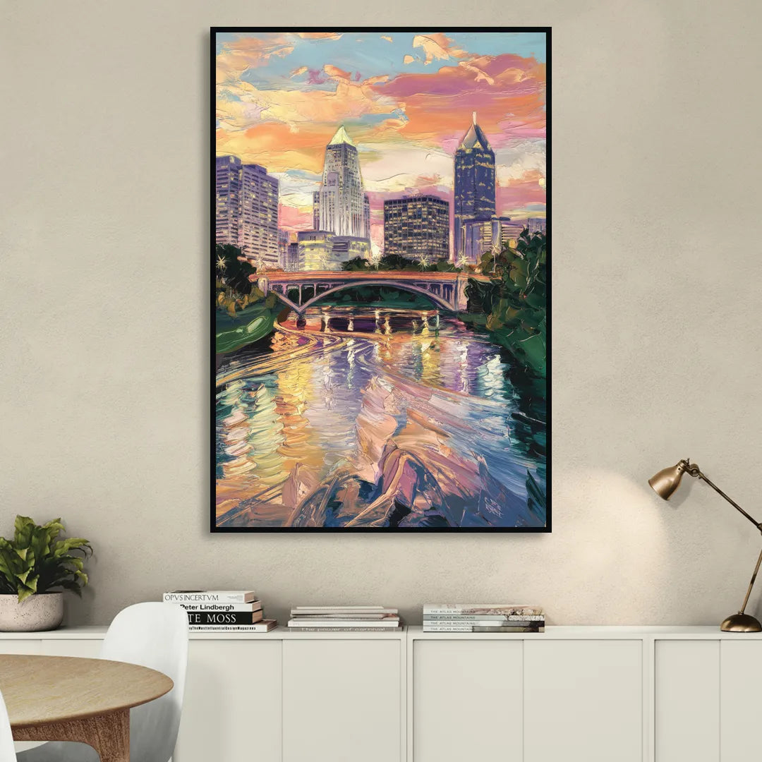 Columbus Scioto River View Living Room - Black Canvas Wall Art