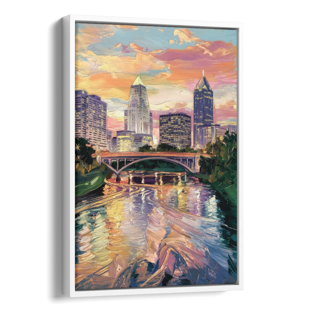 Columbus Scioto River View Side - White Canvas Wall Art