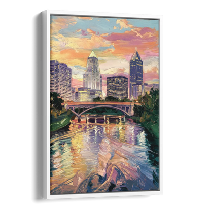 Columbus Scioto River View Side - White Canvas Wall Art