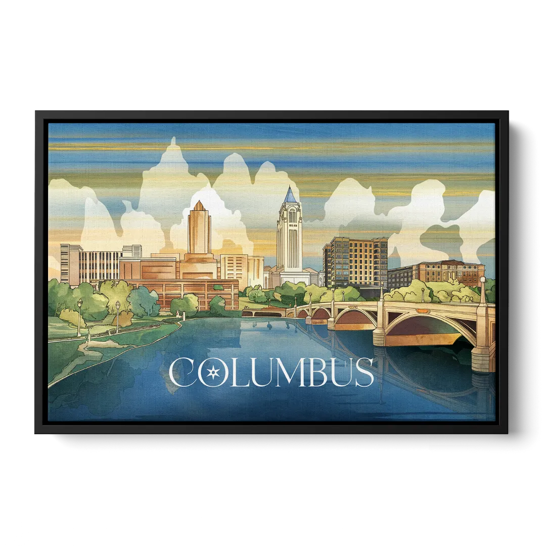 Columbus Urban Charm Front - Black Canvas Wall Art