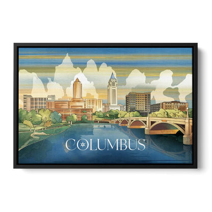 Columbus Urban Charm Front - Black Canvas Wall Art