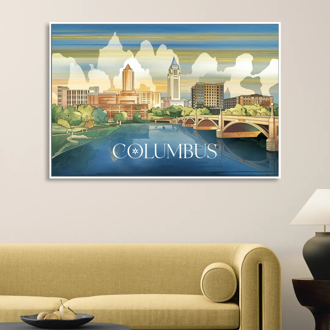 Columbus Urban Charm Living Room - White Canvas Wall Art