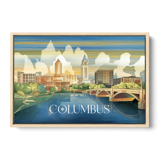 Columbus Urban Charm - Oak Framed Canvas Wall Art - Front