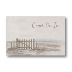 Come On In Garden Gate on a Cream Field - Canvas Wall Art - Front