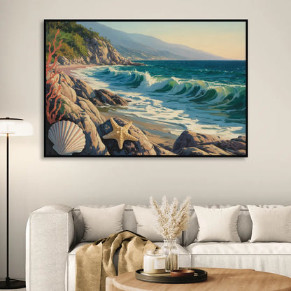 Conchas Chinas Coastline Living Room - Black Canvas Wall Art