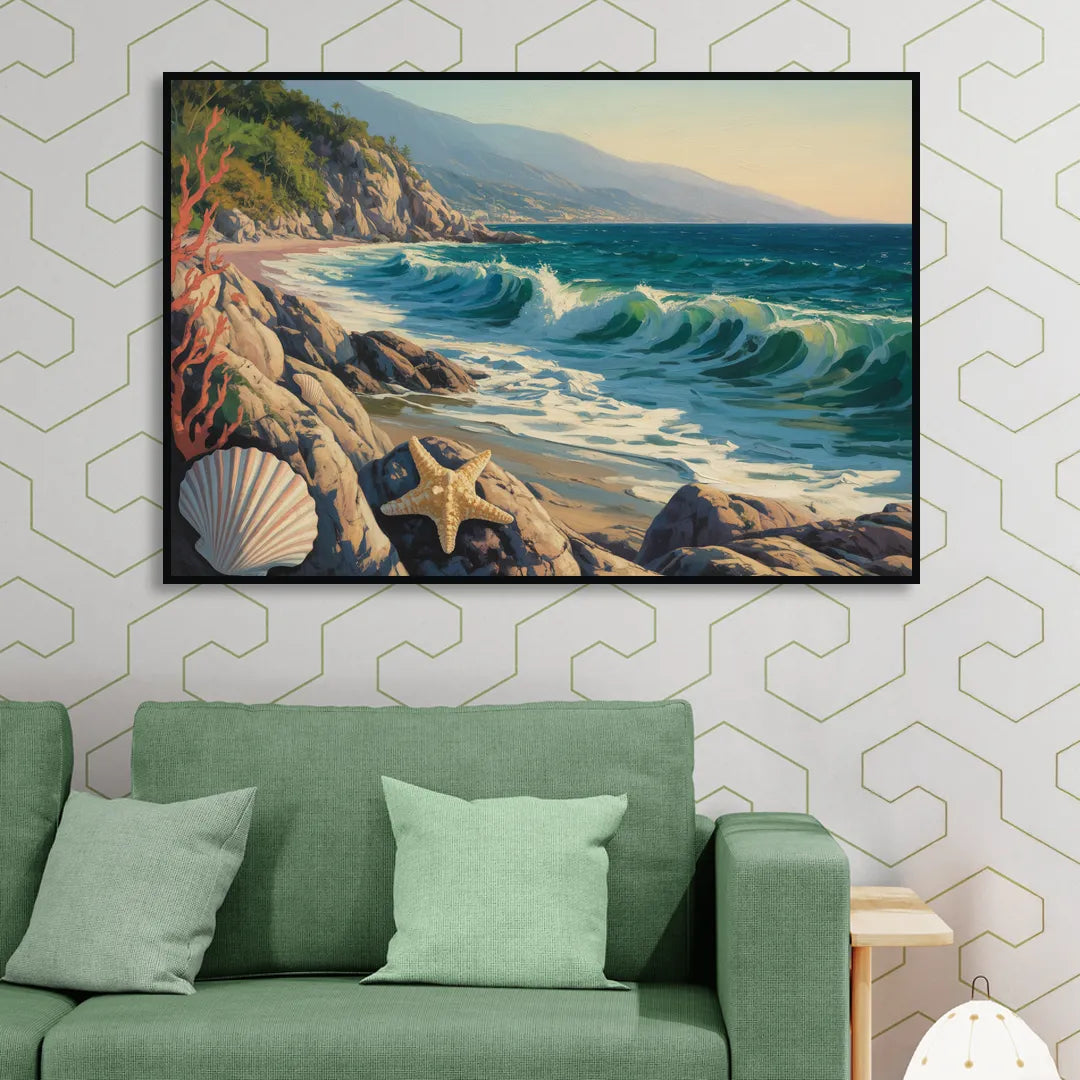 Conchas Chinas Coastline Sitting Room - Black Canvas Wall Art