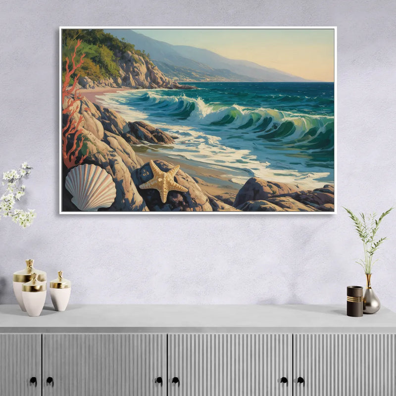 Conchas Chinas Coastline Living Room - White Canvas Wall Art