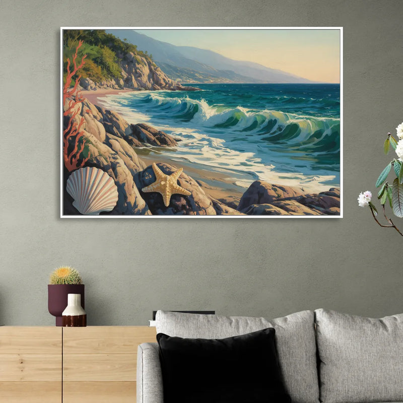 Conchas Chinas Coastline Sitting Room - White Canvas Wall Art
