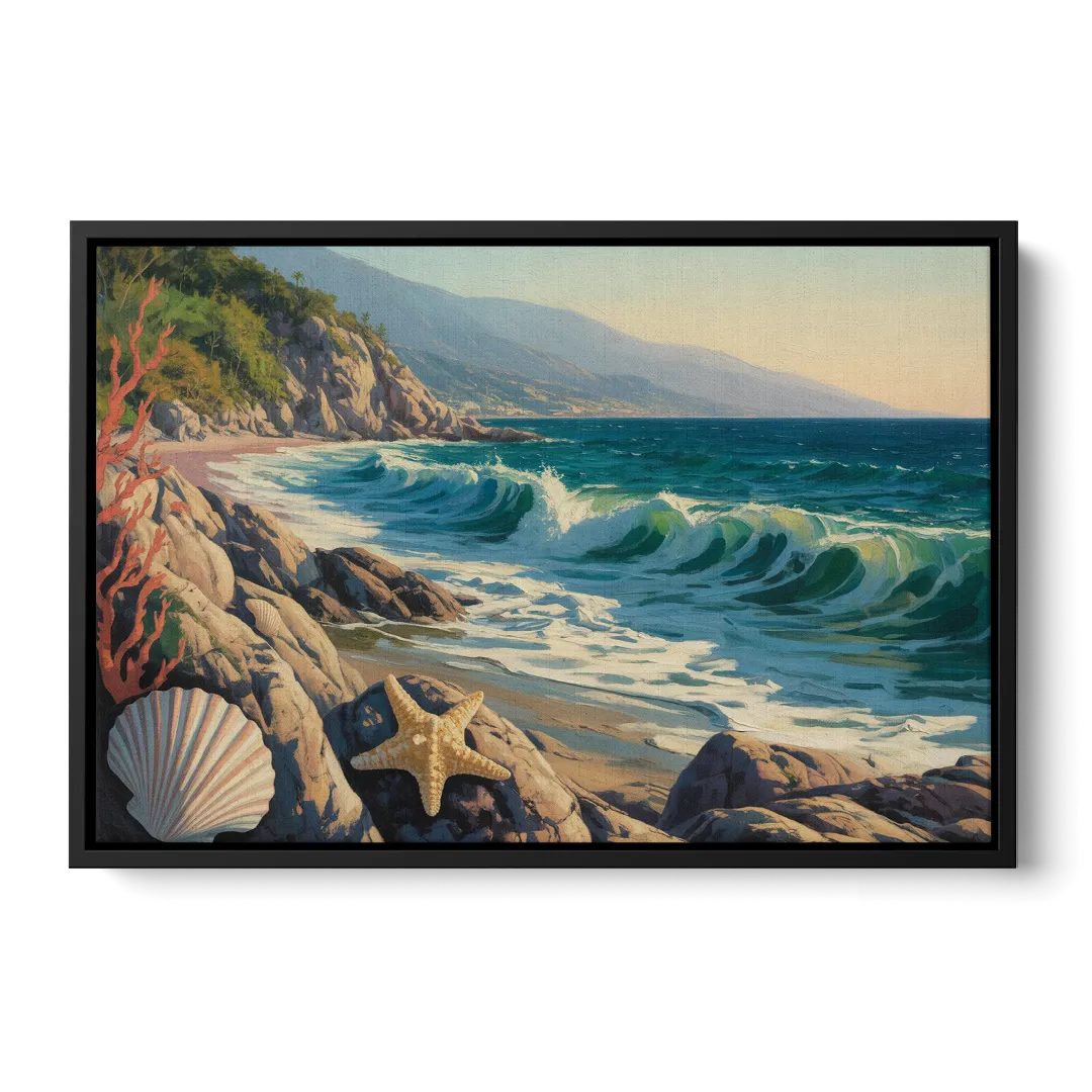 Conchas Chinas Coastline Front - Black Canvas Wall Art
