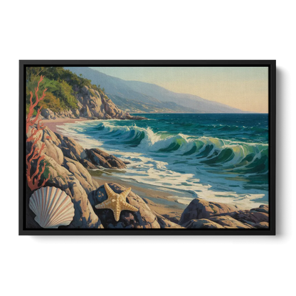 Conchas Chinas Coastline Front - Black Canvas Wall Art