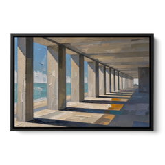 Conference Room Wall Art of a Seaside Colonnade - Black Framed Canvas Wall Art - Front