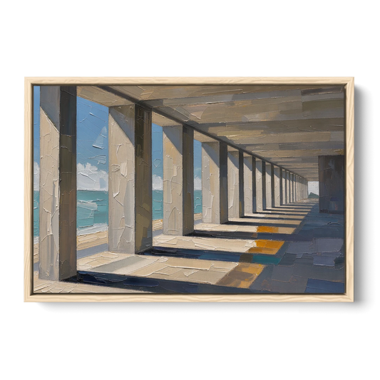 Conference Room Wall Art of a Seaside Colonnade - Oak Framed Canvas Wall Art - Front