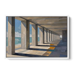 Conference Room Wall Art of a Seaside Colonnade - White Framed Canvas Wall Art - Front
