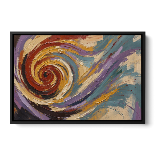 Contemporary Abstract Crimson Vortex - Black Framed Canvas Wall Art - Front