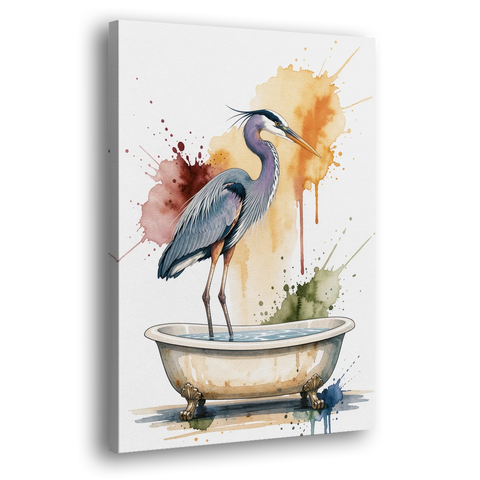 Contemporary Bathroom Art of a Heron Fishing the Tub - Canvas Wall Art - Side