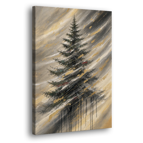 Contemporary Christmas Winter Tree in a Gold Blizzard - Canvas Wall Art