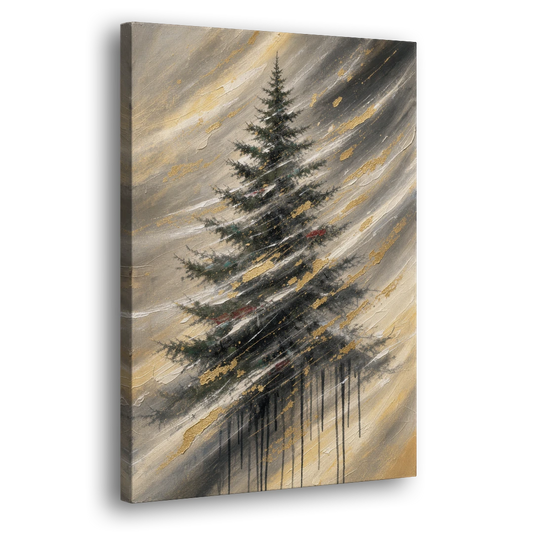 Contemporary Christmas Winter Tree in a Gold Blizzard - Canvas Wall Art - Side