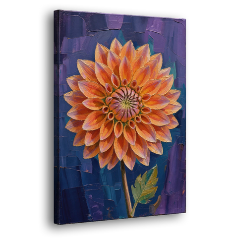 Contemporary Coral Dinnerplate Dahlia at Night - Canvas Wall Art - Side